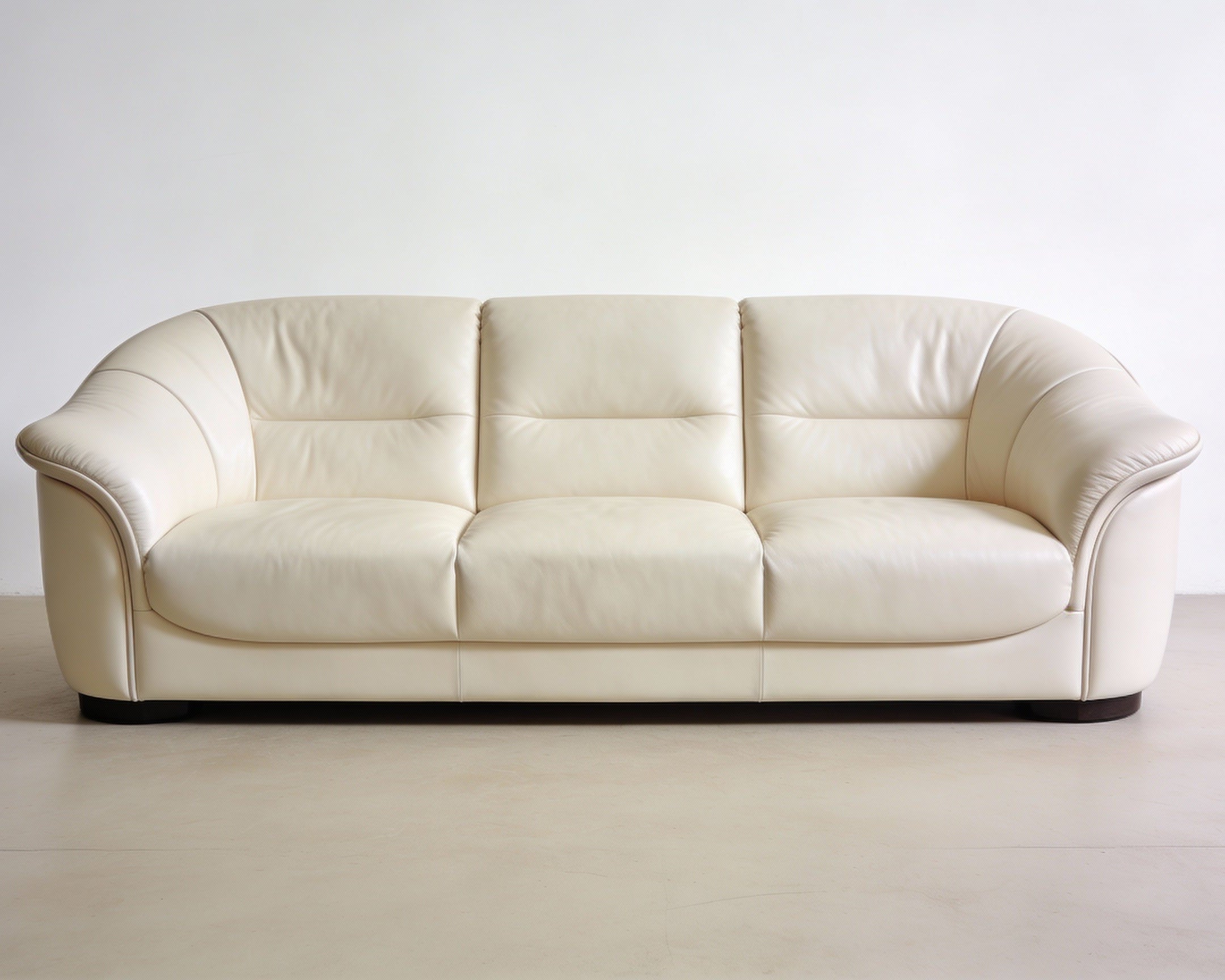 Contemporary Cream Leather Sofa – Modern Luxury Three-Seater