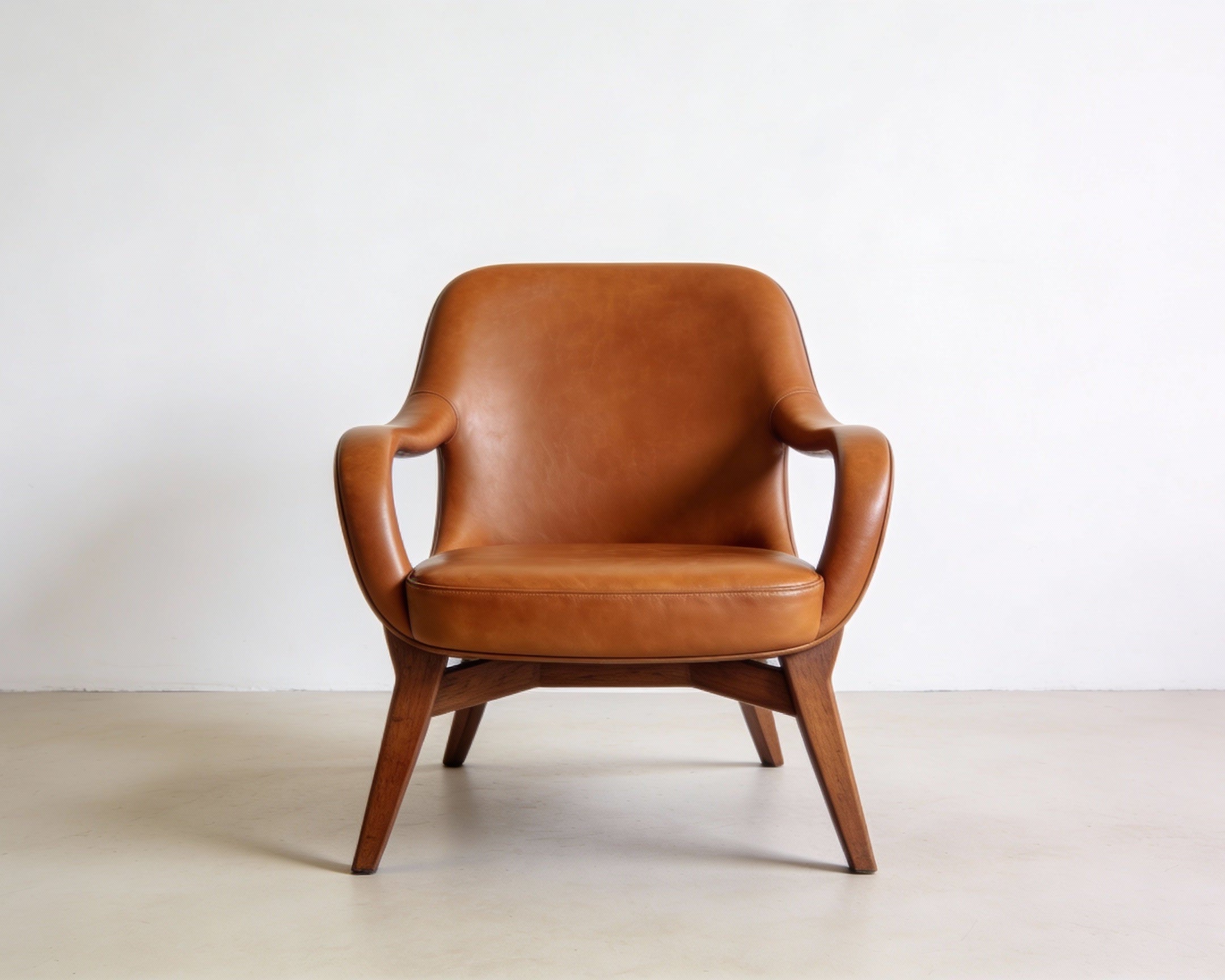 Brown leather armchair on a white background