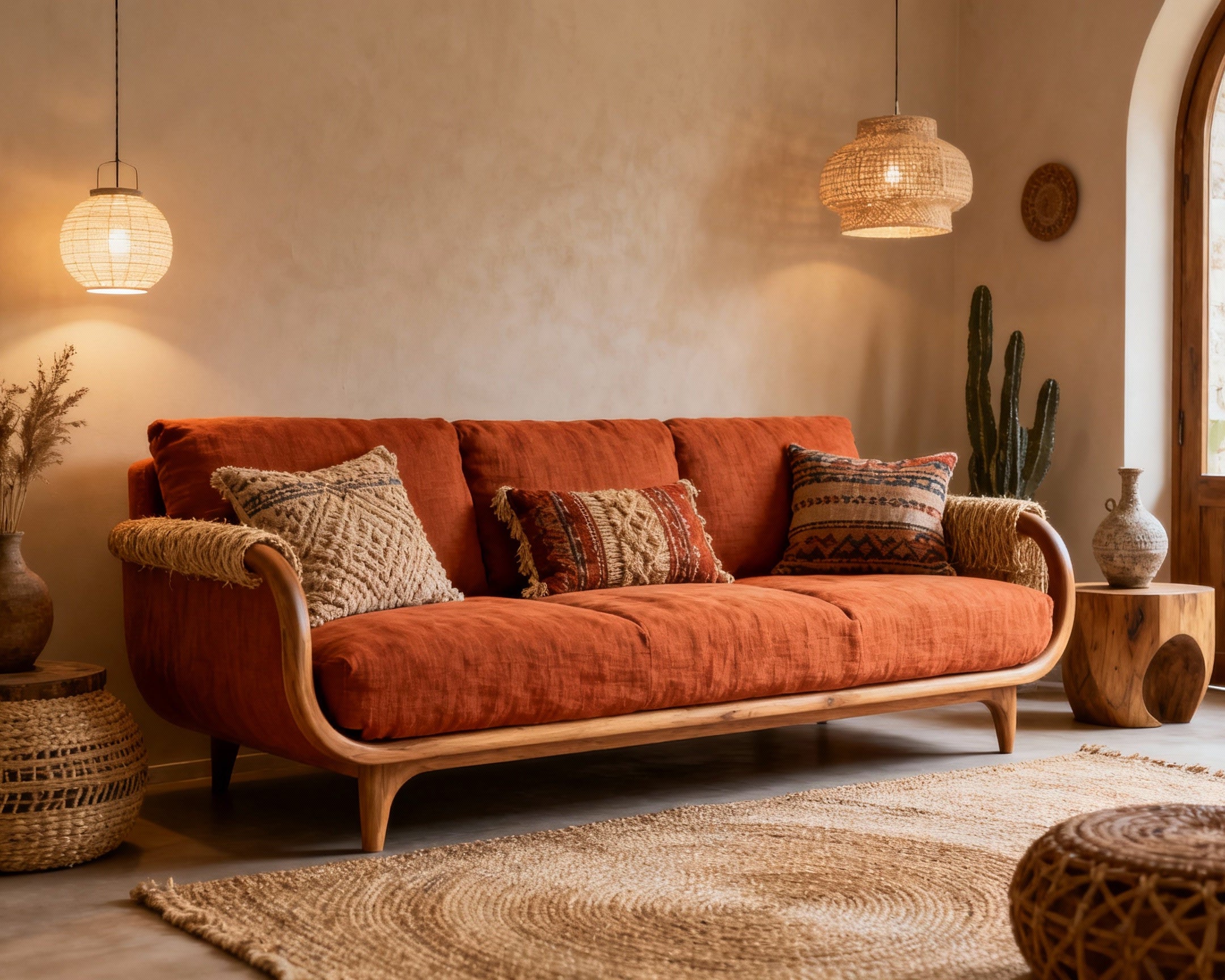 Bohemian Three-Seater Sofa – Artisan-Inspired Design