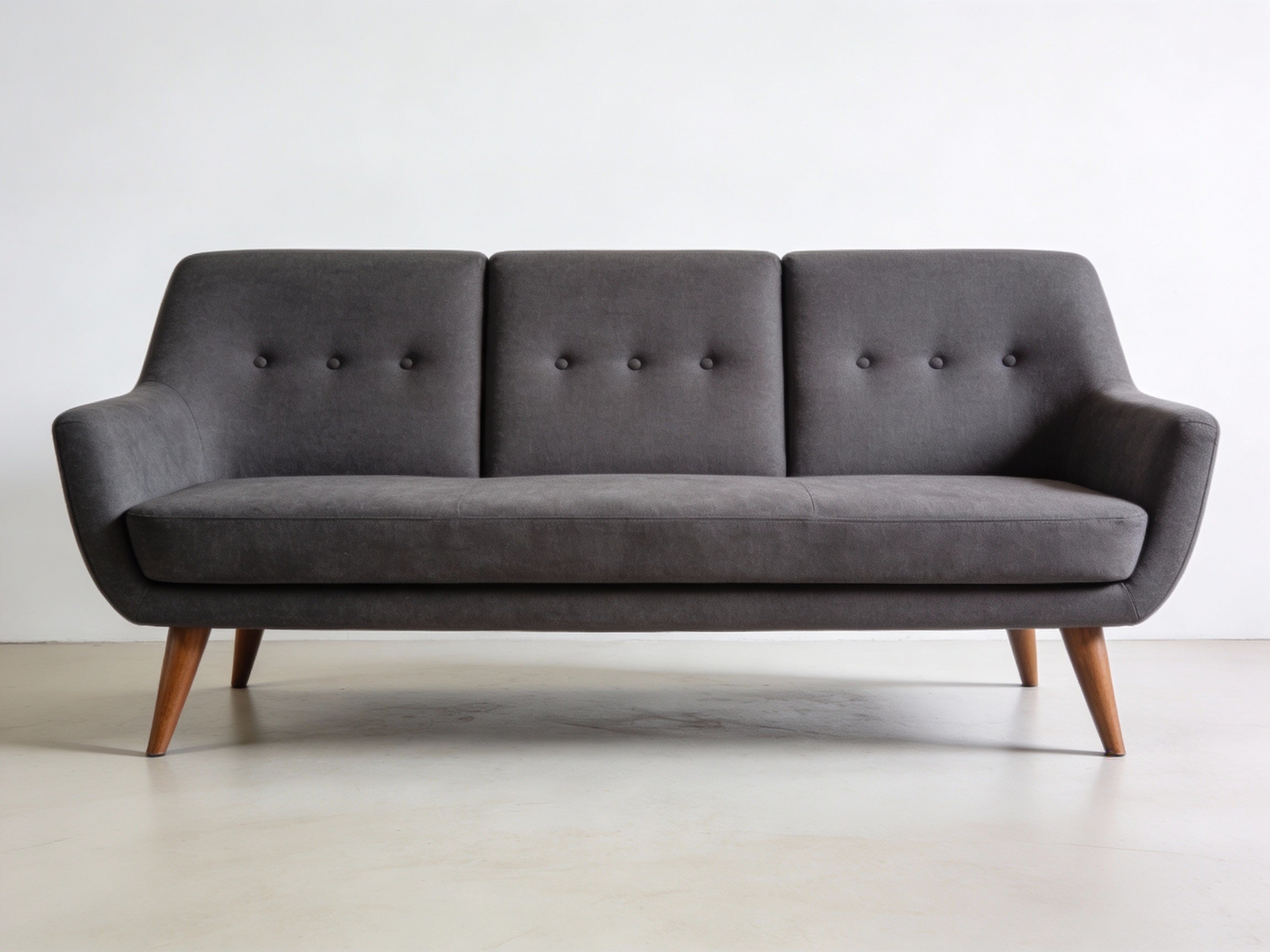 Gray sofa with wooden legs on a white background